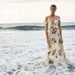 Topshop Cream Maxi Dress Cold Shoulder Resort Wear